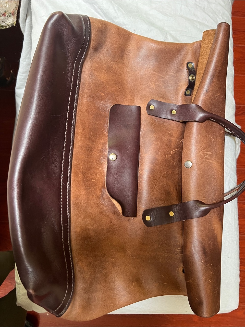 Brown Two-Tone Leather Weekender Bag